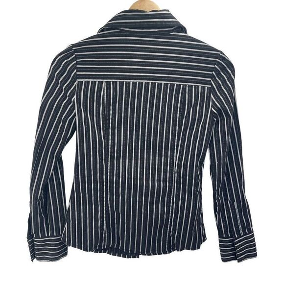 Zenana Outfitters Women's Button Down Dress Shirt Top Stripes Black Size Small - Picture 6 of 9